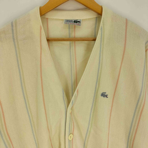 ラコステ LACOSTE 70-80S スペイン製 ロゴ刺繍 ストライプ アクリル カーディガン メンズ  G